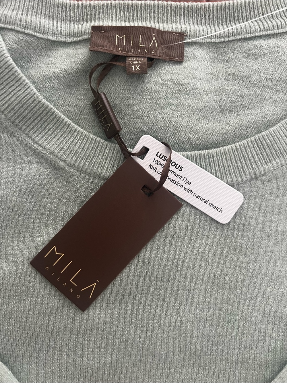 Milano Woman Sage /Green short sleeve  Knit Sweater size 1x nwt